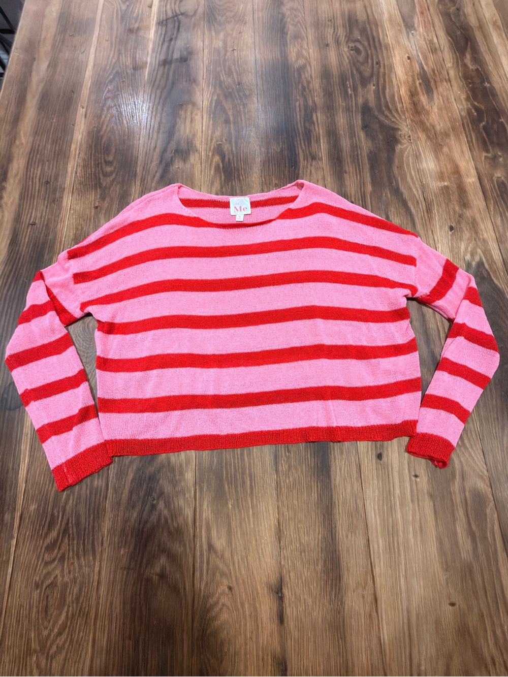So Me Striped Crewneck Sweater in Pink and Red